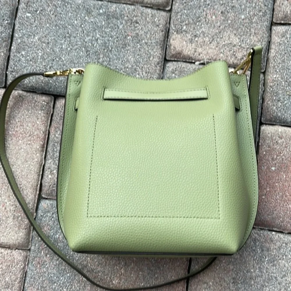 Michael Kors Emilia Small Bucket Bag Messenger Leather Light Sage